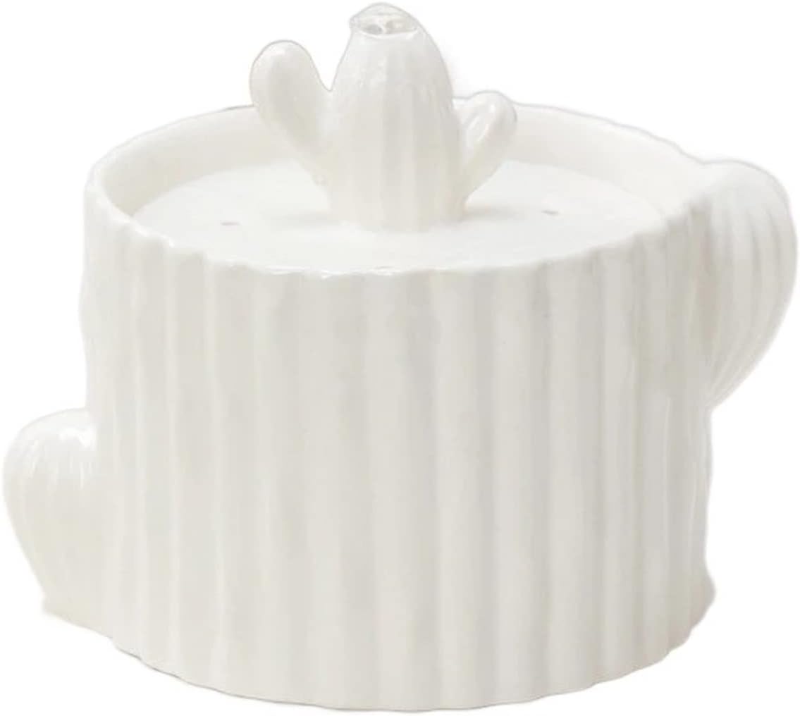 Ceramic Cat Water Fountain Dinker Cactus Pet Drinking Bowls Pet Water Dispenser Pet Fountain Indoor USB Water Fountains Pet Water Dispenser (Color : White)