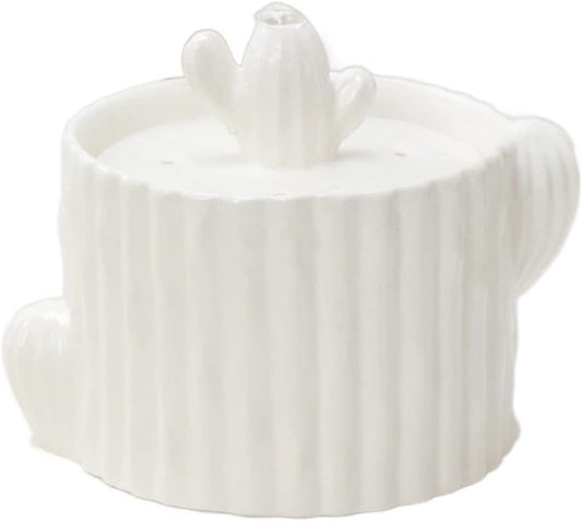 Ceramic Cat Water Fountain Dinker Cactus Pet Drinking Bowls Pet Water Dispenser Pet Fountain Indoor USB Water Fountains Pet Water Dispenser (Color : White)