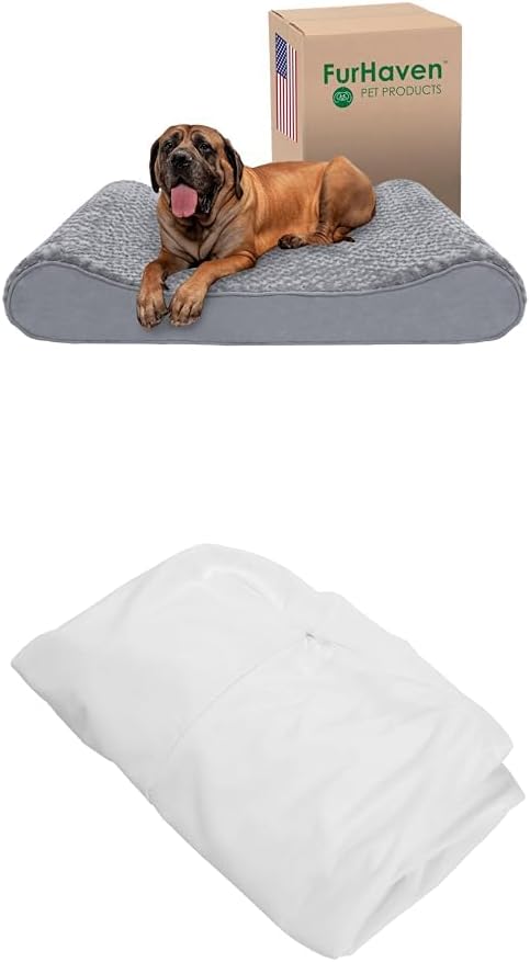 Furhaven Dog Bed Luxe Lounger Gray, Jumbo Plus/XXL W/Same Size Waterproof Liner