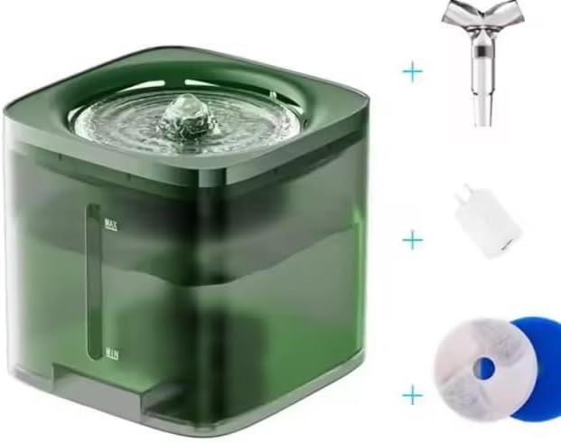 Cat Water Fountain, Ultra-Quiet Automatic Pet Water Dispenser,Low Noise FCC & CE Certified Safe, BPA-Free, Triple Filtration Drinking Fountain for Cats and Dogs (Green) 2 Free Filters