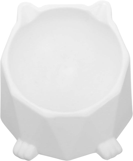 Milisten Ceramic Raised Cat Bowl Elevated Feeding Dish Anti-Spill Wear-Resistant Compact Pet Bowl for Indoor Cats and Small Dogs, White,