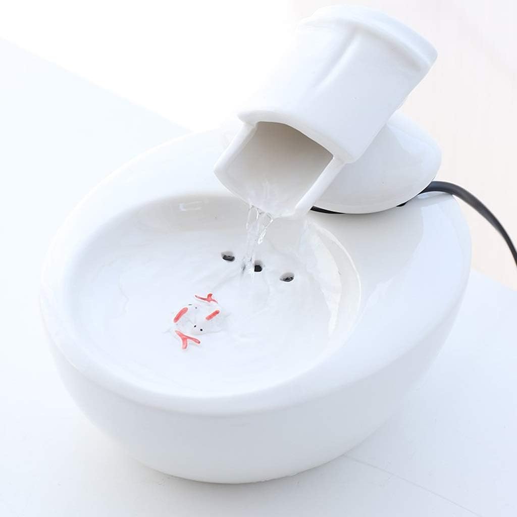 Cat Water Fountain for Drinking Ceramics Automatic Circulation Pet Water Dispenser for Cat and Small Dogs Silent Pump (Color : Pink Size : 1.0L) (White 1.0L)