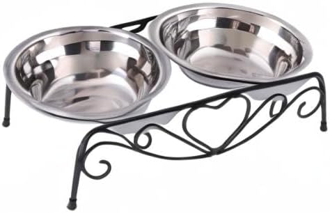 Elevated Double Pet Bowl, Dog Bowls with Stand Polished Stainless Steel Modern Cat Dog Double Puppy Pet Water Lower Raised Feeder Dish Bowls Stand Us, Raised Cat Bowl for Home, Great