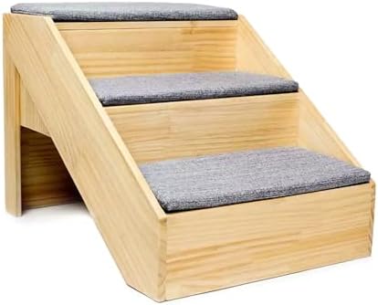 Solid Wood Pet Stairs - 3 Non-Slip Steps, Safe Climbing Ramp for Small Dogs & Cats, Ideal for Beds & Sofas, Supports Senior & Mobility-Impaired Pets