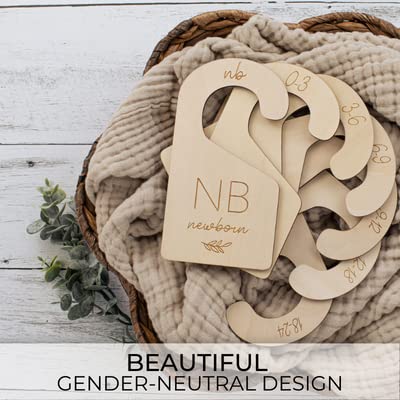 Beautiful Wooden Baby Closet Dividers Set of 7 - Double-Sided Organizer for Newborn to 24 Months Size Clothes - Adorable Nursery Decor Hanger Dividers Easily Organize Your Little Girls or Boys Room