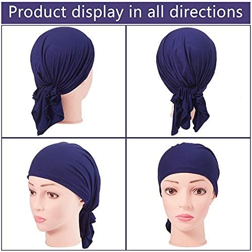4 Pieces Slip-On Pre-Tied Head Scarves Women Headwear Turban Beanie Caps Head Wrap Headscarf for Women