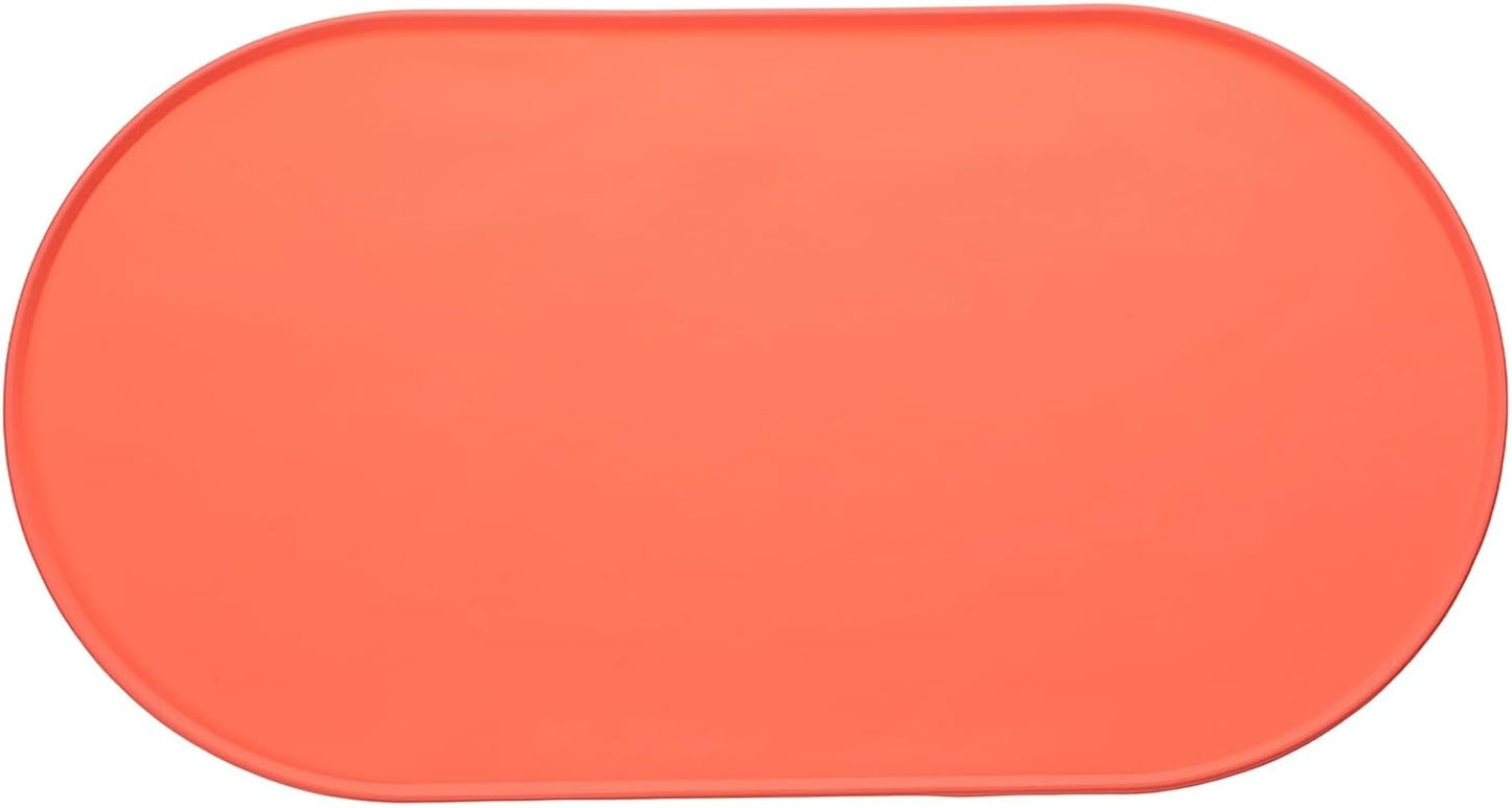 Cat Food Mat, 18x10 Inch Silicone Pet Feeding Mat Non-Slip Oval Waterproof Dog Water Bowl Tray Raised Edge Protects Floors (Orange), Intended for Pets Bowl/Fountain