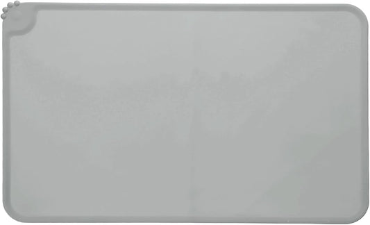 Cat Food Mat, 19x12 Inch Silicone Pet Feeding Mat Non-Slip Paw Print Style Waterproof Dog Water Bowl Tray Raised Edge Protects Floors (Gray), Intended for Pets Bowl/Fountain