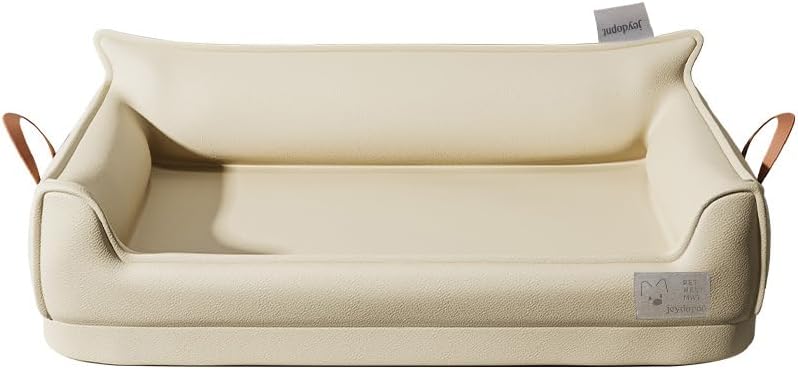 Removable Orthopedic Dog Beds for Large Dogs, Leather Memory Foam Dog Sofa Bed, Waterproof Durable Dogs Bed Couch with Non Skid Bottom for All Pet Sizes (Beige, Large)