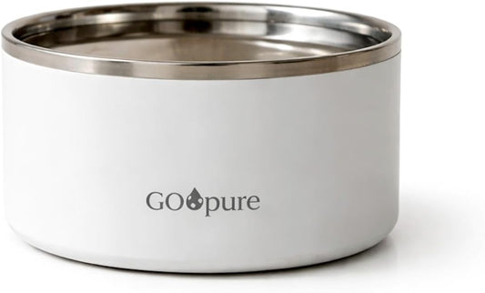 Filtered Pet Water Bowl – 64 oz Stainless Steel Dog & Cat Water Bowl with Ceramic Filter Included, Self-Purifying, Eco-Friendly Pet Water Bowl, White