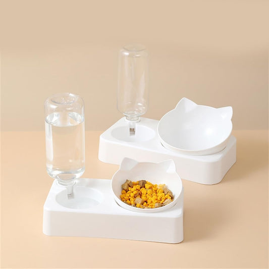 2 in 1 Dog Feeder Cats Food Water Bowl Double Bowl Supplies Bowl Pet Feeder Anti-Leak Feeding