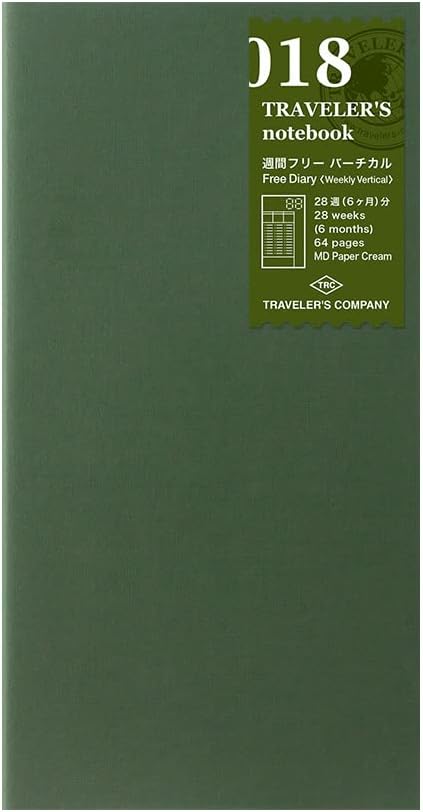 Traveler's Notebook, Refill, Vertical Weekly Free, Regular Size, 14379006