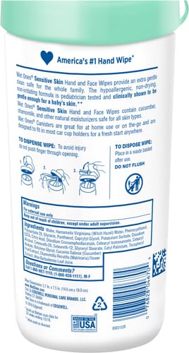 Wet Ones Hand and Face Wipes for Sensitive Skin, Unscented | Wet Ones Sensitive Skin Wipes for Hands and Face, 40 ct. Canister