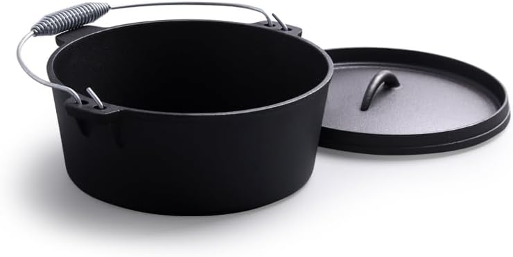 4.5Qt camping dutch oven with lid，cast iron dutch oven，Lifter Handle，Camping Tripod，Cast Iron Camping Cookware, Camping Oven - Campfire Cooking Equipment，With Free Scrubber Brush Stainless Steel Material