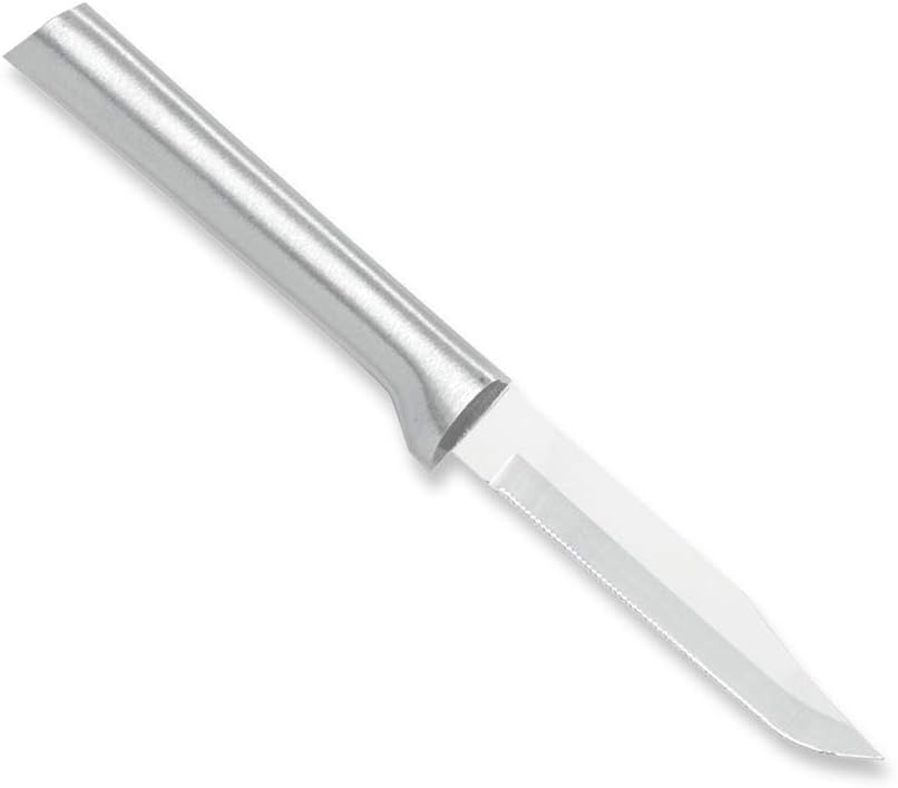 Rada Cutlery Serrated Regular Paring Knife (R142), 3.25" Stainless Steel Fine-Serrated Blade, Silver Handle, Pack of 2