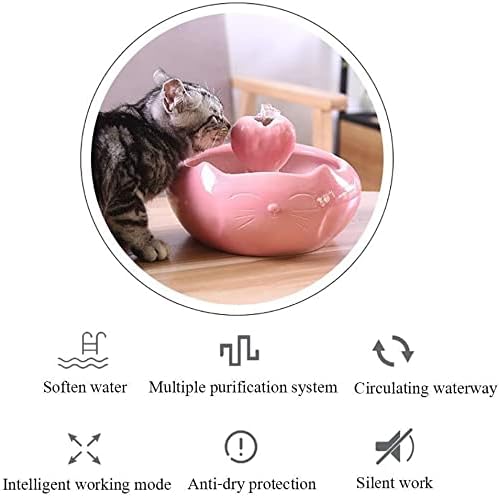 Fountain Automatic Pet Water Fountain Ceramics 2.0L Dog and Cat Pet Fountain Pet Water Dispenser with Filter Cats Water BowlUltraQuiet Pump Pet Water Dispenser (Color : White) (Pink)