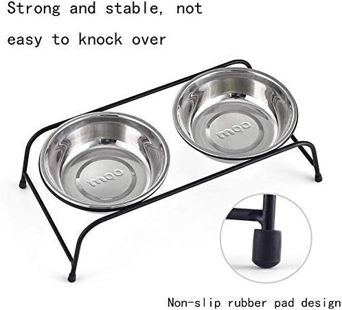 Double Pet Feeder Dishes, Stainless Steel Food and Water Bowls with Iron Stand, Double Diner Pet Bowl for Small Dogs and Cats, S (Large)