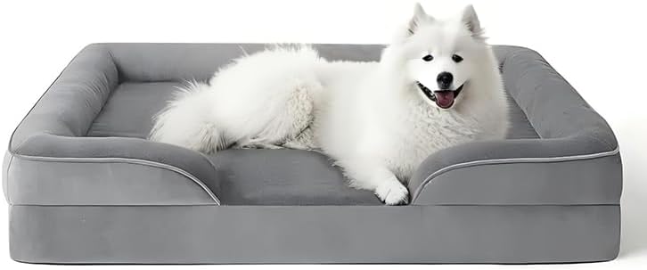 Orthopedic Dog Bed for Medium Dogs, 35" x 22" Memory Foam Pet Bed with Removable Washable Cover, Waterproof & Non-Slip Sofa Bed for Joint Support, Grey