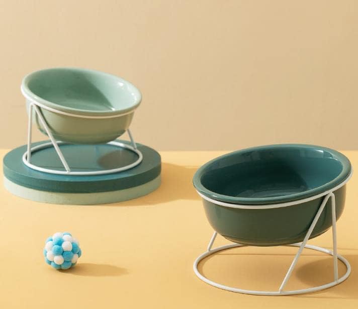 Raised Cat Bowl Ceramic Cat Food Bowls Tilted Elevated Cat Bowl for Food and Water Dog Cat Feeding Bowls with Stand for Cats and Small Dogs