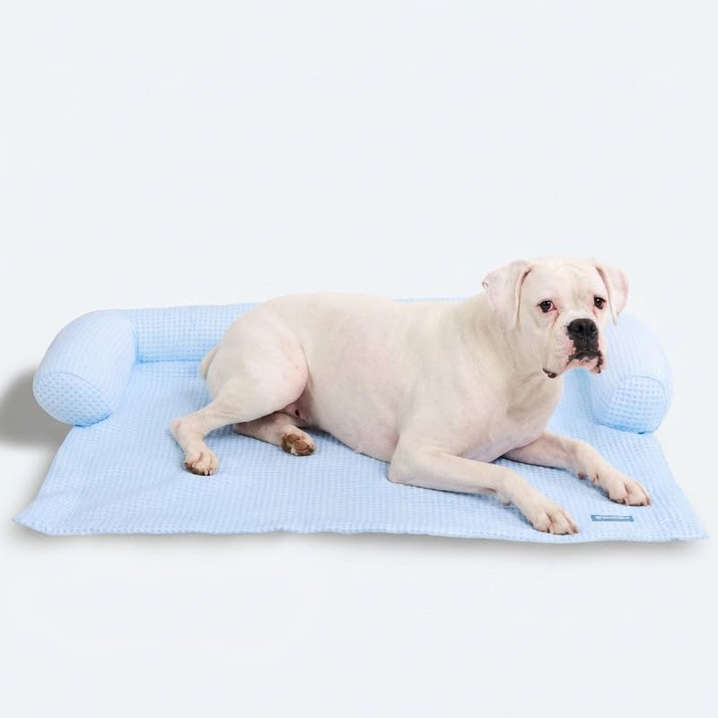 Spark Paws Cooling Couch Cover Dog Bed, Furniture Protector Mat, Non-Toxic Washable Pet Cooling Pad for Large & Small Dog - Waffle Blue - Size XL