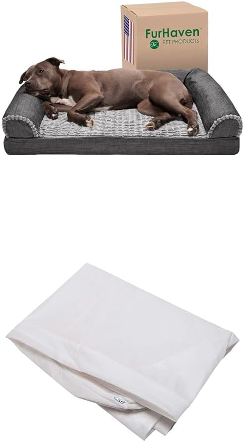 Furhaven Dog Bed Sofa Charcoal, Large W/Same Size Waterproof Liner