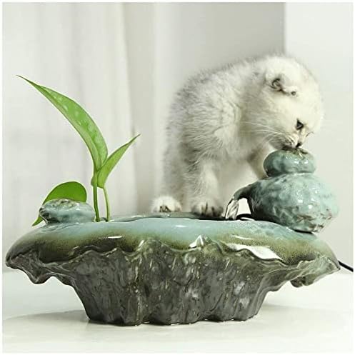 Fountain Pet Water Dispenser, Ceramics Cat Water Fountain Automatic Circulating Water Fountain Cat Water Dispenser Mobile Water Basin Drinker Pet Water Dispenser (Color : Green)