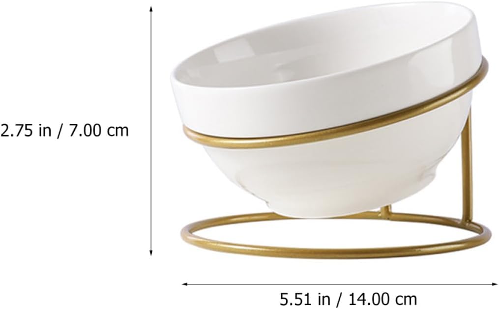 Milisten Ceramic Pet Feeding Bowl with Iron Stand, Slant Design Raised Cat Food Bowl for Indoor Use, Protective Elevated Pet Feeder for Dogs and Cats Random Style