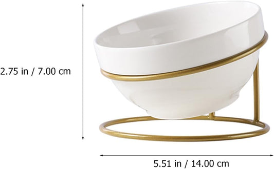 Milisten Ceramic Pet Feeding Bowl with Iron Stand, Slant Design Raised Cat Food Bowl for Indoor Use, Protective Elevated Pet Feeder for Dogs and Cats Random Style