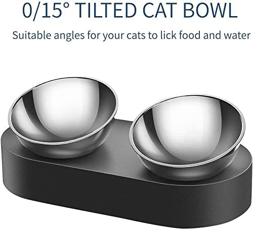 Fountain Elevated Dog Cat Stainless Steel Bowls, 15° Tilted Raised Cat Food and Water Bowls, Stress Free Food Grade Material, Nonslip No Spill Pet Feeding Bowls Pet Water Dispenser