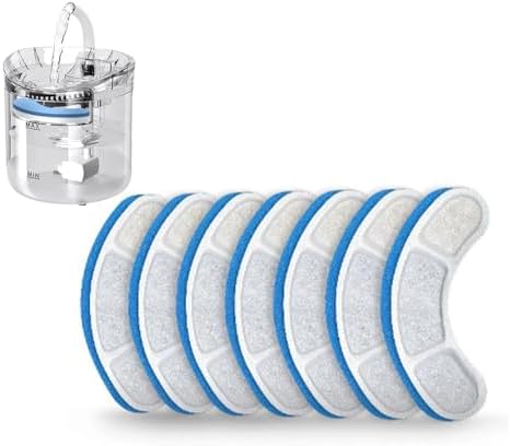 Cat Water Fountain Replacement Filters, 8 Pack Carbon Filter Cartridges for Pet Fountain, Compatible with Most Automatic Cat Water Dispenser, White & Blue