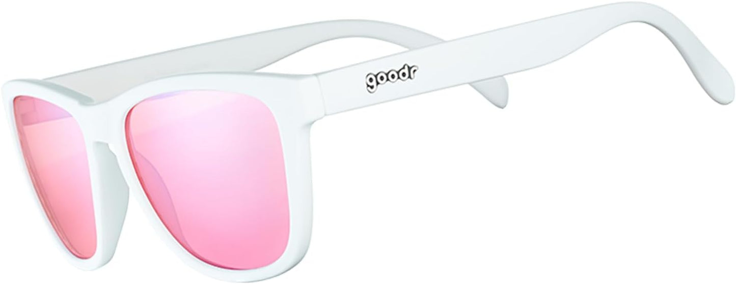 goodr Au Revoir, Gopher Polarized Sunglasses, Medium Sized (OG), White Solid Frame with Rose High Contrast Lenses, UV400 Protection, No Slip, No Bounce
