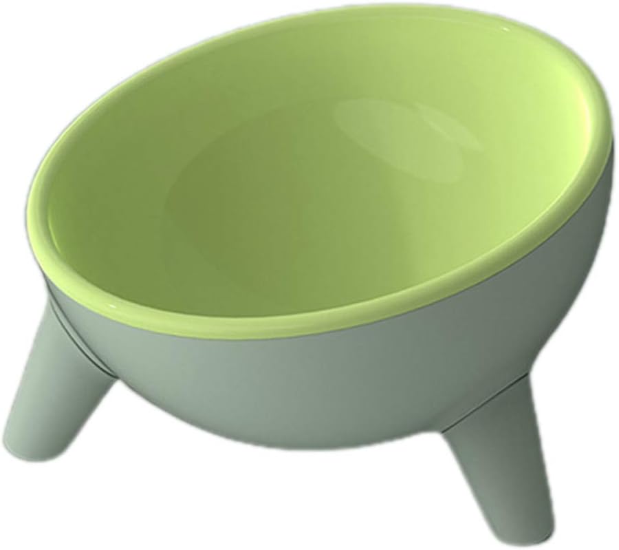 Tilted Pet Bowl, 15 Degree Tilted Cat Feeder Protect for Cat Spine, Elevated Dog Bowl with Stand, Non Slip Pet Feeding Station (Green)