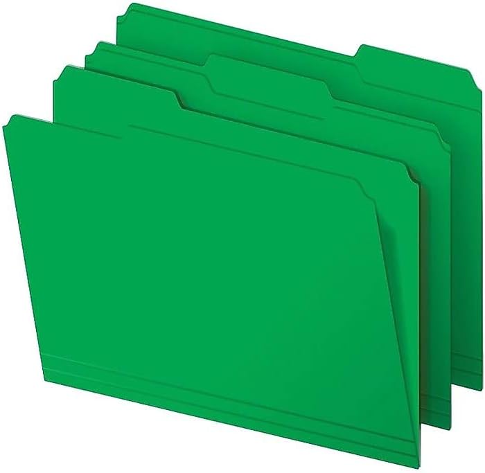 Staples File Folders, Letter Size, 1/3‑Cut Tabs, Assorted Positions, Assorted Colors, Heavy‑Duty Paper Stock, 250/Pack