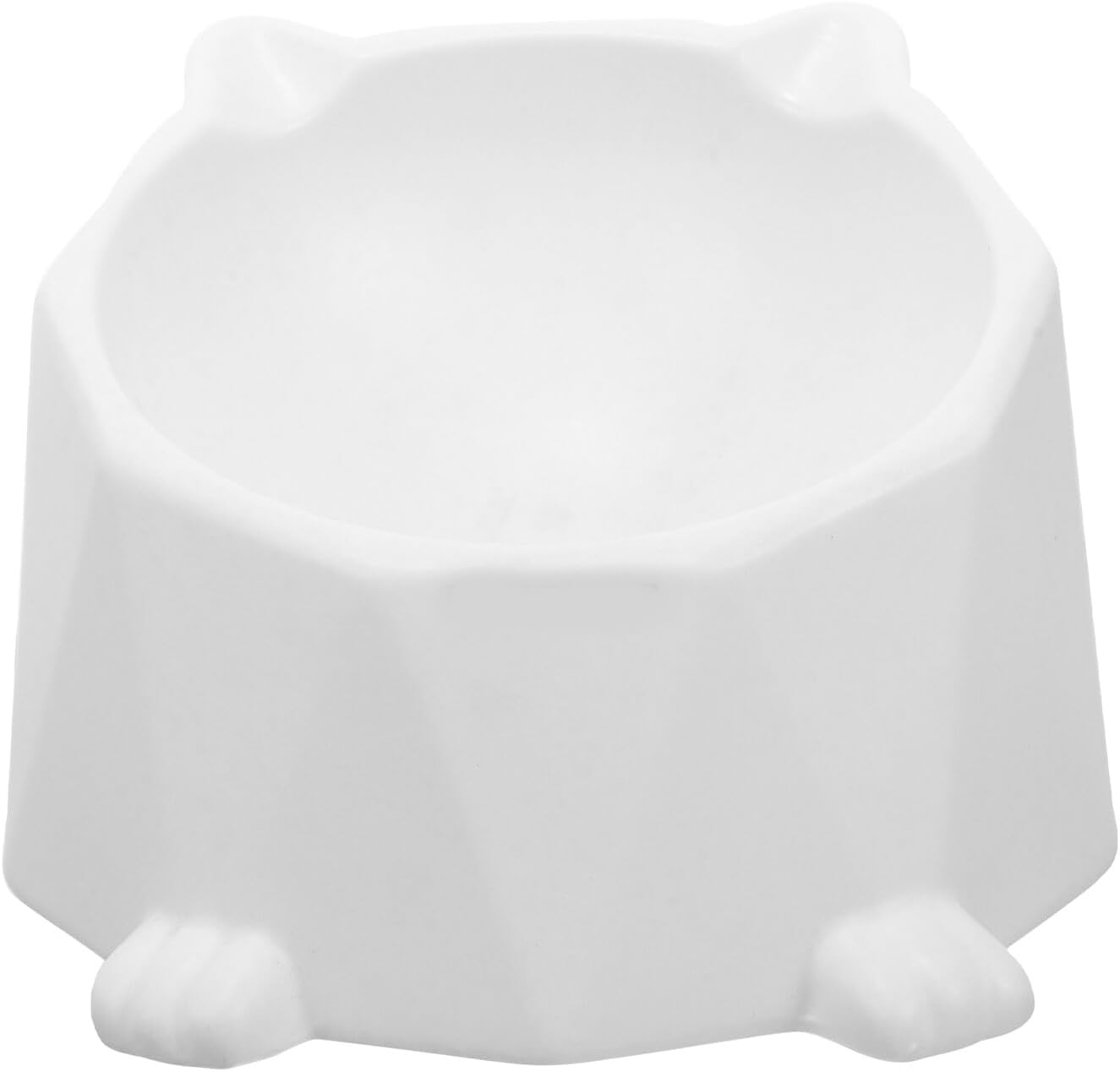 Ceramic Elevated Cat Bowl Neck Protection, White Raised Pet Feeding Dish, Anti-Spill Tilted Floor Bowl for Indoor Cats and Small Dogs