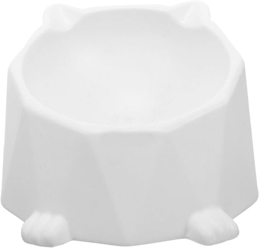 Ceramic Elevated Cat Bowl Neck Protection, White Raised Pet Feeding Dish, Anti-Spill Tilted Floor Bowl for Indoor Cats and Small Dogs