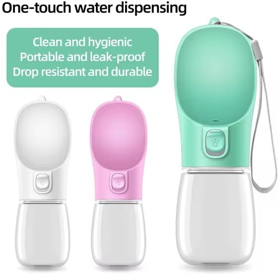 Dog Water Bottle 350ml for Walking & Travel, Leak Resistant Design Portable Pet Water Dispenser with Water Return Button, One Hand Drinking Cup for Small Dogs & Cats, Lightweight PET Bottle