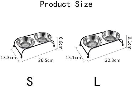 Double Pet Feeder Dishes, Stainless Steel Food and Water Bowls with Iron Stand, Double Diner Pet Bowl for Small Dogs and Cats, S (Large)