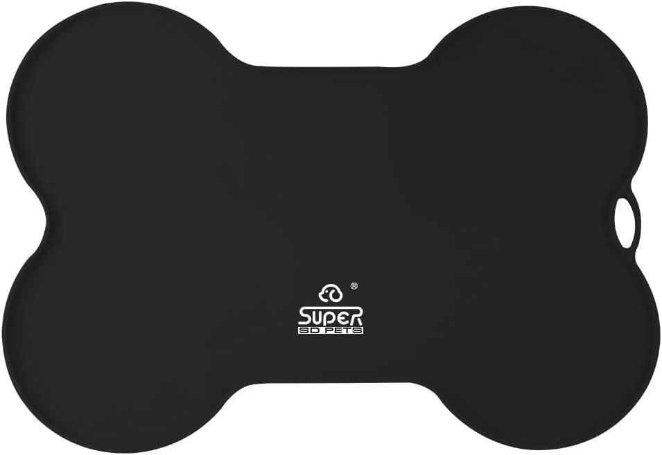 Super Design Dog Food Mat Dog Bowl Mat for Food and Water Silicone Non Spill Cat Feeding Mat Puppy Placemat Waterproof - 20.5" x 14.5", Black