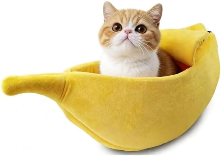 Banana Beds for Cats Cute Shape for Kittens Small Dogs Up to 10 lbs Soft Plush Cat Bed Cozy Calming Pet Bed Puppies Cave Couch Shape Houseboat Cat Cage Accessories (Large)