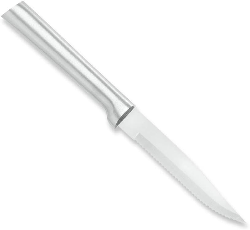 Rada Cutlery Serrated Steak Knife (R105), 3.88" Stainless Steel Serrated Blade, Silver Handle, Pack of 2