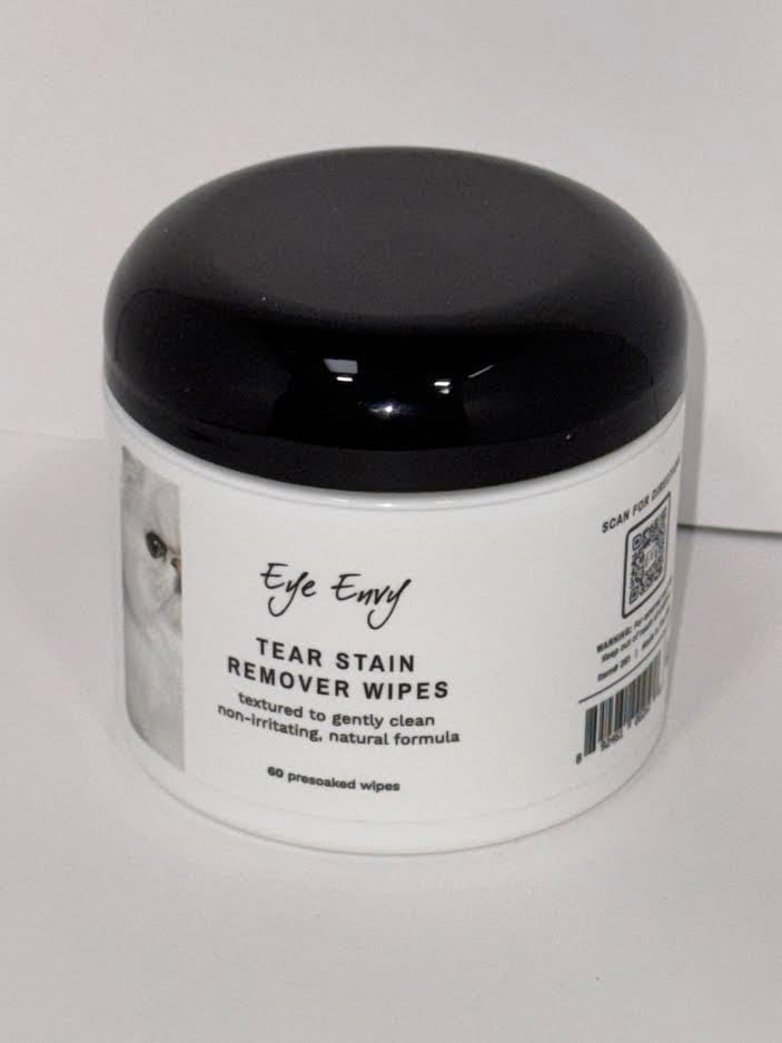 Eye Envy Tear Stain Wipes for Cats. Textured to Gently Clean, Treats The Cause of Staining. 100% Natural Formula. Recommended by Persian & Exotic Breeders, Vets, Groomers. USA Made. 60 Cat Eye Wipes