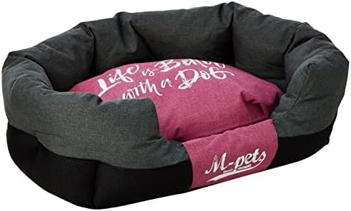 Teflon Dog Pet Bed with Removal Pillow (Medium, Black and Pink)