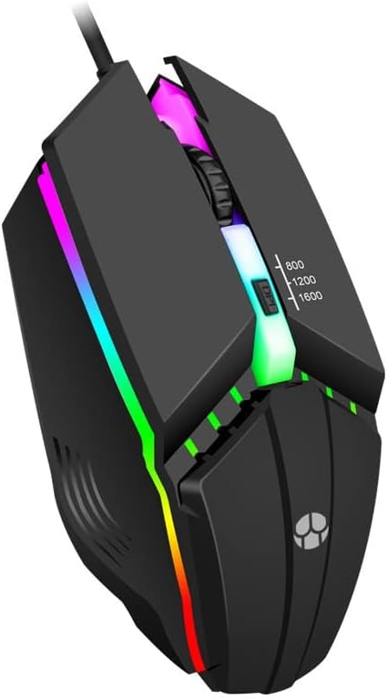 Guiheng Wired Gaming Mouse, Optical USB Mice for Laptop/Desktop, 800 to 1600 and RGB Light, Ergonomic with 4 Programmable Buttons for Computer Windows 7/8/10/XP Vista Linux Chromebook PC