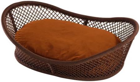 Suncast 30" Woven Resin Basket Pet Bed with Machine-Washable Cushion, Bronze