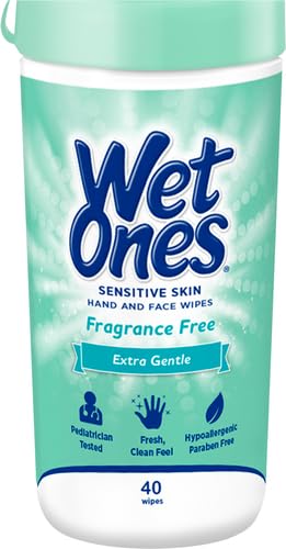 Wet Ones Hand and Face Wipes for Sensitive Skin, Unscented | Wet Ones Sensitive Skin Wipes for Hands and Face, 40 ct. Canister