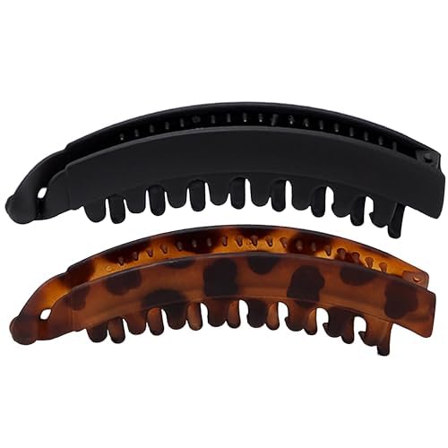 Kitsch Banana Clips For Women - Retro 80s Style Banana Hair Clips | Secure & Durable, No Crease Hair Accessories for Women | Styling, Ponytails & Updos | Ideal Gifts for Women - Black & Tort, 2pcs