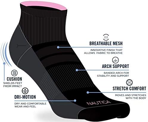 Nautica Womens Quarter Socks - 6 Pack Cushioned Moisture Wicking Athletic Quarter Socks for Women