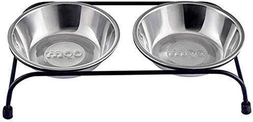 Double Pet Feeder Dishes, Stainless Steel Food and Water Bowls with Iron Stand, Double Diner Pet Bowl for Small Dogs and Cats, S (Large)