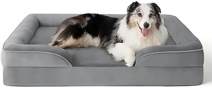 Orthopedic Dog Bed for Medium Dogs, 35" x 22" Memory Foam Pet Bed with Removable Washable Cover, Waterproof & Non-Slip Sofa Bed for Joint Support, Grey
