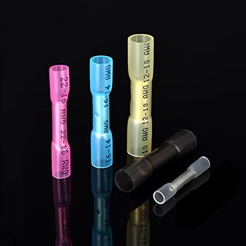 Heat Shrink Butt Connectors, 16-14 AWG 100Pcs Blue Waterproof Electrical Crimp Wire Splice for Marine, Cable, Wiring
